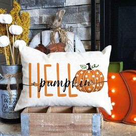 Rguct Fall Pillow Covers 12x20 inch Hello Pumpkin Linen Throw Pillow Covers for Bedroom Sofa Outdoor Farmhosue Cushion Fall Decorations for Home