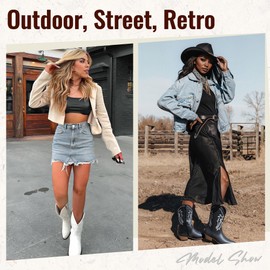 Jeossy Women's White Cowboy Boots, Western Cowgirl Mid-Calf Pull on Round Toe Embroidered Country 9806 Boots with Zipper Size 11 (DJY9806 White 11)