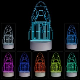 BiKiBao Spacex Night Light, Falcon 9 Dragon Spacecraft- 3D LED Starship Mood Lamp 7 Color Rocket Light for Christmas Ideal Gifts Home Decoration