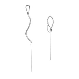 Sterling Silver Long Line Bar Pull Through Threader Drop Earrings TRACE Chain 3 Tones Rhodium Silver 18K Gold (Rhodium)