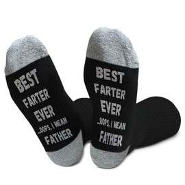 CIAEXRN Best Farter Ever Oops I Mean Father Socks, Funny Socks for Men, Father's Day Socks for Dad, Cotton Crew Socks Gifts for Daddy Father, Appreciation Gifts Birthday Gifts /36