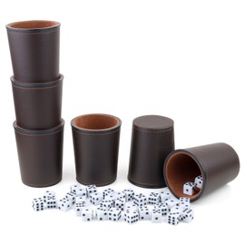 Gesserit Felt Lined PU Leather Dice Cups Set, 6 Quiet Dice Cups with 36 Dice for Bar Party Yahtzee Farkle Dice Games, Coffee
