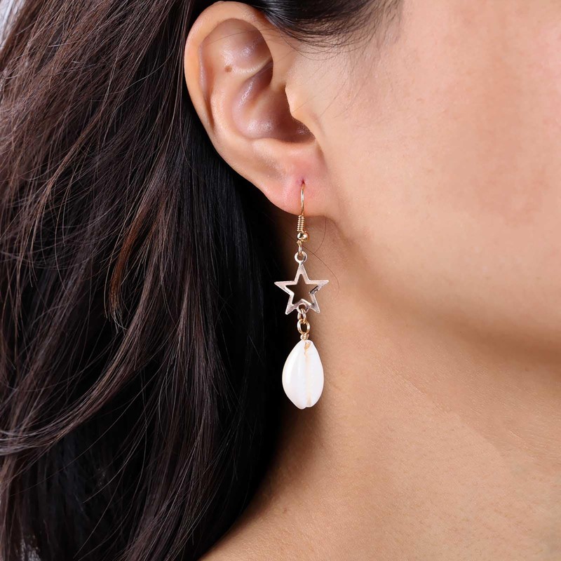 Boho Cowrie Shell Earrings Gold Beach Shell Earrings Pearl Shell
