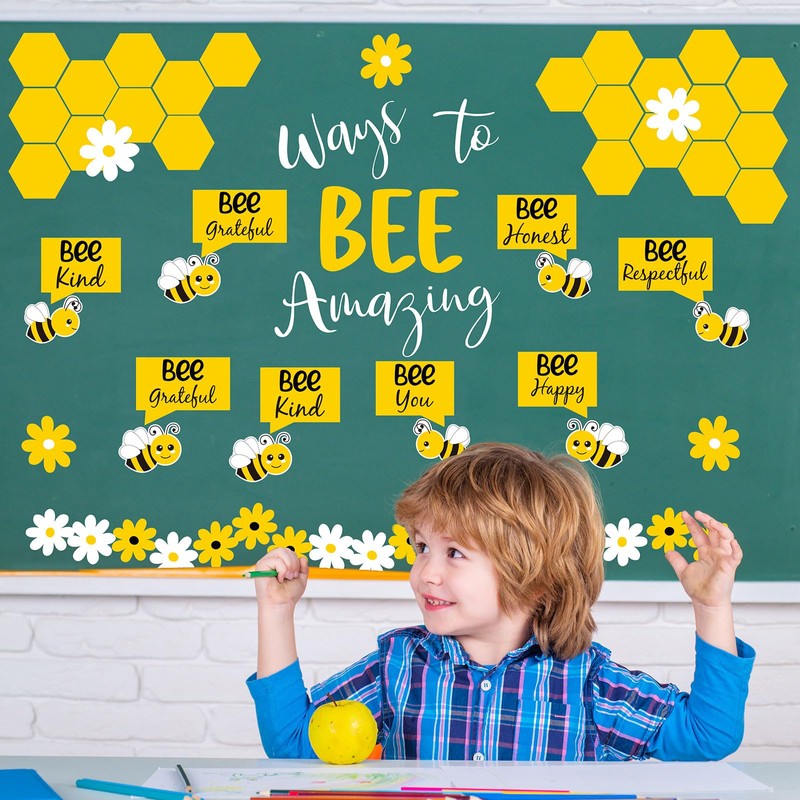 JarThenaAMCS 95Pcs Bee Bulletin Board Cutouts Summer Bee Daisy Flower
