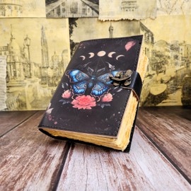 Finun-Lthr Butterfly Leather Journal Dairy Vintage Notebook Sketchbook with C Lock and 200 Deckle Pages ((7 * 5 inch)