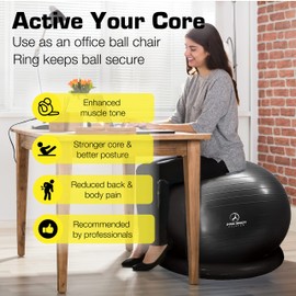 ProBody Pilates Yoga Ball Chair, Exercise Ball Chair with Base or Stand for Home Office Desk Sitting or Workout, Balance & Stability Ball Seat, Large Gym Ball for Back (Aqua, 75 cm)