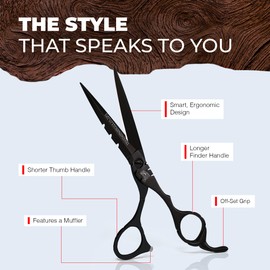 Bossman Professional Barber Scissors - 5.5 inch - Black Stainless Steel Hair Shears - Beard and Mustache Scissors for Men - Barber Shears for Hair Cutting and Trimming