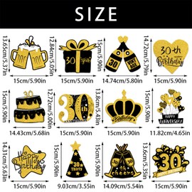 30th Birthday Decorations, Kaluofan 24 PCS Happy 30th Birthday Party Hanging Decorations for Men and Women, Black and Gold Birthday Party Decoration for Him or Her to Celebrate The Special Day