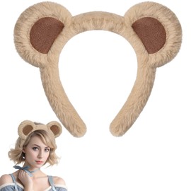 Sightor Brown Bear Ears Headband, Cute Bear Hairband Movable Ear Bear Head Wear for Makeup Washing Face Animal Cosplay Soft Bear Headband