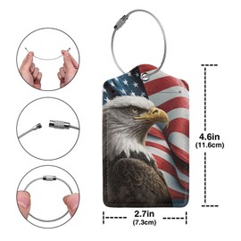 2 Pack Luggage Tags Memorial Day America Flag American Bald Eagle Suitcase Leather Privacy Cover Id Label with Stainless Steel Loop for Women Men Travel