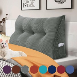 8 lbs Thickened Twin Wedge Pillow Headboard, College Dorm Bed Triangular Reading Pillow, Bed Bolster Pillow for Sitting in Bed, Dorm Bedding Essentials for Girls & Boys, Cordury Gray