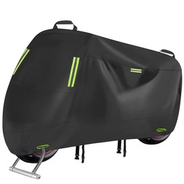 KALINCO Motorcycle Cover, 600D Waterproof Outdoor Motorcycle Cover, All Weather Rain Sun Snow Protection with Lock-Holes Motorcycle Tarp with Night Reflective Strips ＆ Storage Bag