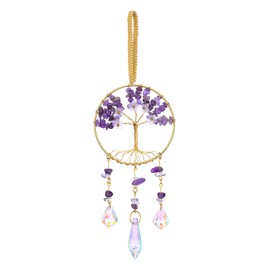 JOVIVI Amethyst Crystal Tree of Life Flower Sun Catcher Hanging Ornaments Gifts for Women,Healing Crystal Gemstone Purple Gifts,Sun Catchers for Windows Garden Wall Home Car Decor