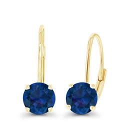 14K Yellow Gold Plated Sterling Silver 5mm Created Blue Sapphire September Birthstone Leverback Earrings