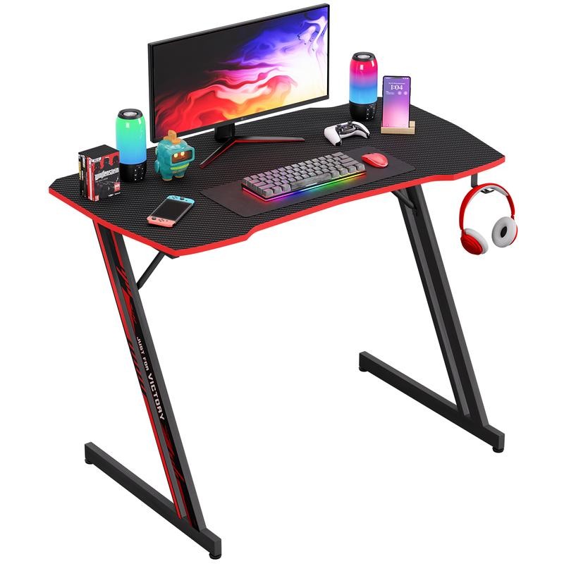 39.4 Inch Gaming Desk Z Shaped Carbon Fiber Surface Desktop