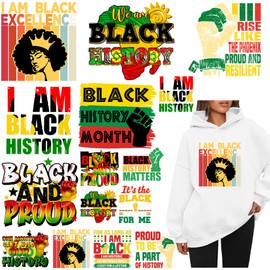 15 Sheets Black History Month Iron On Decals Heat Transfers Patches for Clothing T-Shirts Thermal Transfer Vinyl Stickers Design Washable DIY Decoration Applique