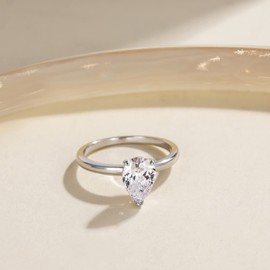 EAMTI 2CT 925 Sterling Silver Engagement Rings Pear Cut Cubic Zirconia CZ Wedding Promise Rings for Her Stunning Teardrop Wedding Bands for Women Size 5