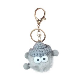 JOYCOURT Cute Plush Keychain for Car Key Organizer, Key Tag Car Key Fob Holder, Key Ring Charm Car Backpack Purse Accessories, Soft Pom Pom Fluffy Ball Weaving Keychain for Women Girls (Light Grey)