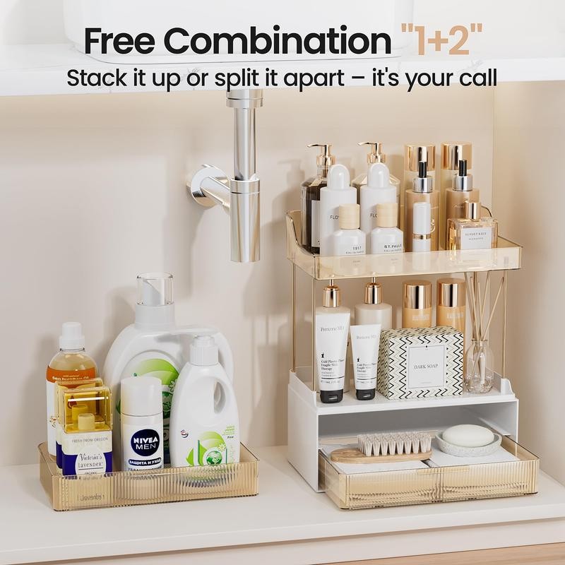 DELAMU 2-Tier 2-Drawer Countertop Organizer, Ideal for storing cosmetics, skincare,