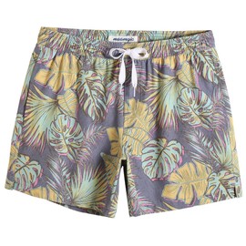 MaaMgic Men's Swimming Shorts, Vintage Retro Board Shorts, Quick-Drying with Mesh Lining and Adjustable Drawstring, Reusable - Grey leaves, size: m