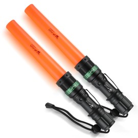 ULTRAFIRE 2pc 11-Inch Signal Traffic Wand Safty LED Flashlight 250 Lumen, Red Flashing Mode, Wrist Strap Lanyard, Side Clip, Orange Finish for Kids Outdoor Camping