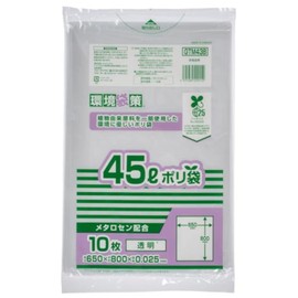 Japax GTM43B Trash Bags, Transparent, Height 31.5 x Width 25.6 x Thickness 0.01 inches (80 x 65 x 0.025 mm), 10 Pieces, MAX Metallocene Blend, 25% Biomass, Polybag