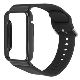 2 in 1 Silicone Watch Strap Band with Protective Bumper Case for Mi Band 7 Pro Adjustable Tightness, Soft Skin Friendly Material, Easy Installation, Multiple Scenarios (Black with Black Case)