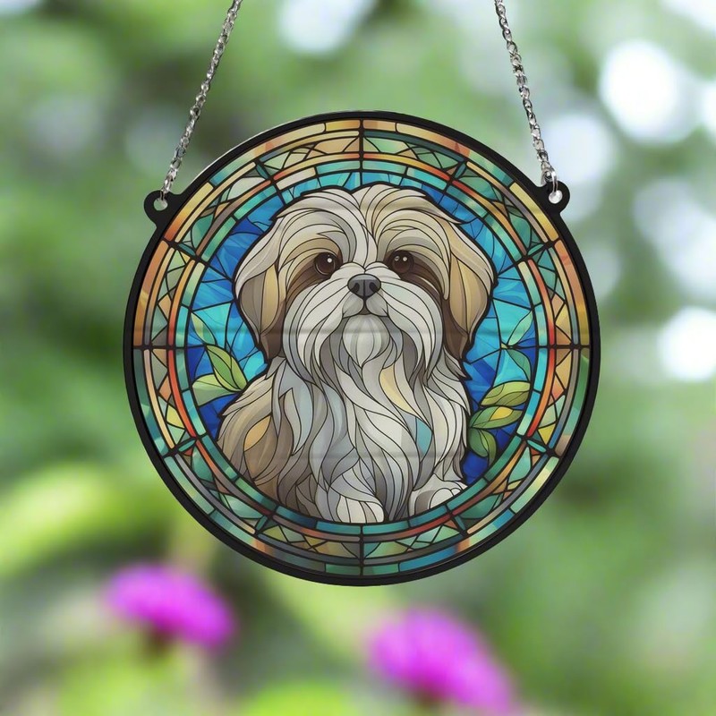 Image Industry Shih Tzu Stained Glass Effect Suncatcher - Garden