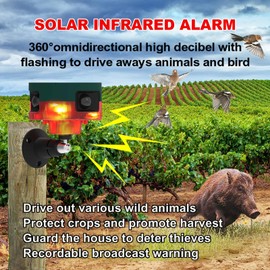 Motion Sensor Alarm Outdoor, Solar Motion Detector Activated Alarm Noise Maker with 13 Kinds of Sound Strobe Light, Security Alert System for Farm Barn Villa