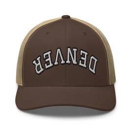 RIVEMUG NX Upside Down Denver Trucker Hat Embroidered Curved Bill Mid Crown Adjustable Cap Brown/Khaki