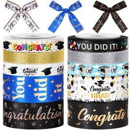 10 Rolls 50 Yards Graduation Grosgrain Ribbons 3/8 and 1 Inch Class of 2022 Ribbons Bronzing Congrats Grad Ribbon Metallic Glitter Wrapping Ribbon for Graduation Classroom Party Supplies DIY Crafts