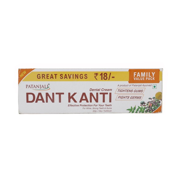 Patanjali Dant Kanti Toothpaste Value Pack - 300 g ((200g * 1N and 100g * 1N) + 1N Toothbrush)