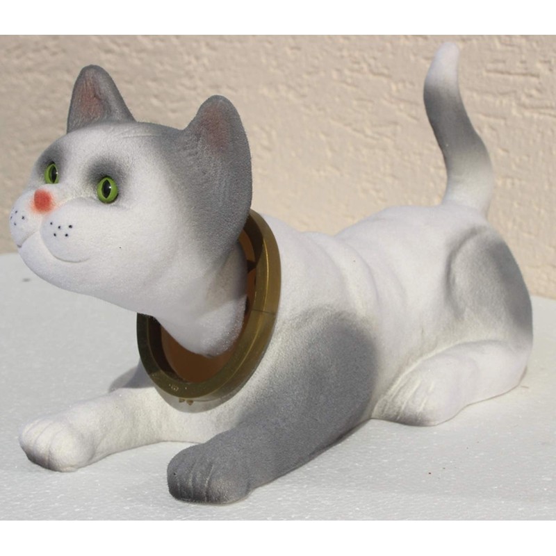 Bobble Head Figure Cat Light Grey Large Lying Down with