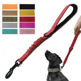 Short Dog Training Control Leash 18 Inch 1 Inch Wide Heavy Duty Elastic Traffic Bungee Leash with Padded Handle Suitable for Medium and Large Dogs(Red)
