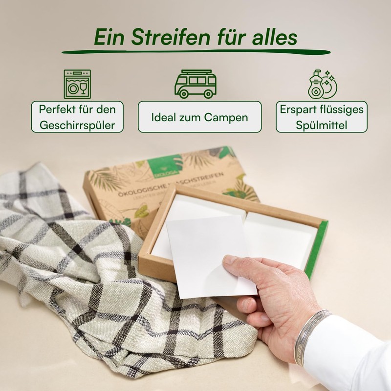 ekologa Dishwasher Strips - 50 Eco-Friendly Washes - Vegan, Plastic-Free