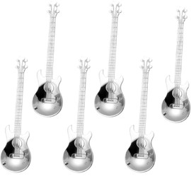 Guitar Coffee Teaspoons Sets,6PCS Stainless Steel Musical Spoons,Guitar Coffee Spoons,Unique Gifts for Coffee Lovers,Perfect for Stirring,Dessert,and Ice Cream, Fun Kitchen Accessory-Sliver