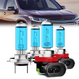 LECCIBUB Headlight Bulbs Compatible With Chevy Traverse 2013-2018, H7 High Beam + H11 Low Beam Halogen Light Bulb Combo, Super Bright 6000K White, Plug and Play, Pack of 4