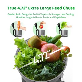 Cold Press Juicer, WETIE 4.7" Juicer Machines with Large Feed Chute for Whole Fruits & Vegetables, Slow Masticating Juicer with Large Auger, High Juice Yield, Easy to Clean & Assembly