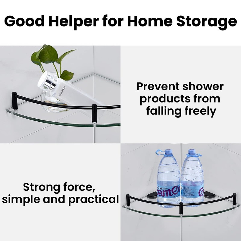 YorkHoMo Glass Shelf Bathroom Floating Shower Corner Shelves Shampoo Holder