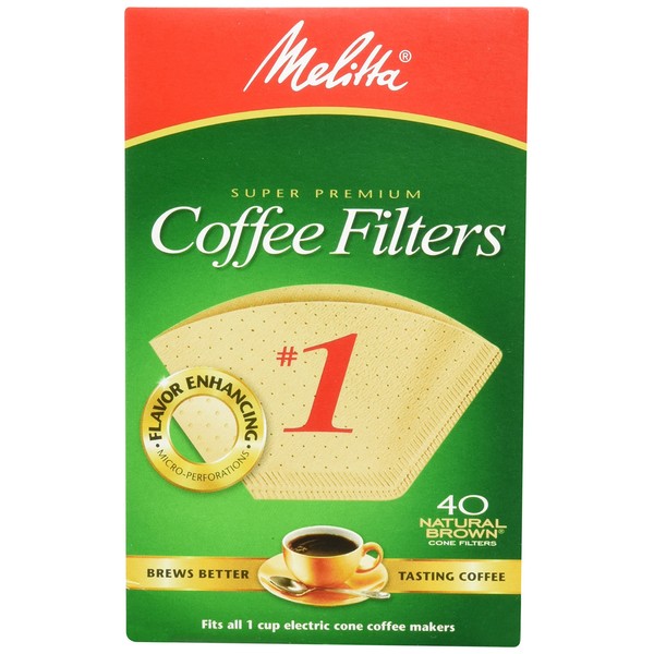 Melitta 620122 40 Count #1 Natural Brown Cone Coffee Filters (Pack of 5)