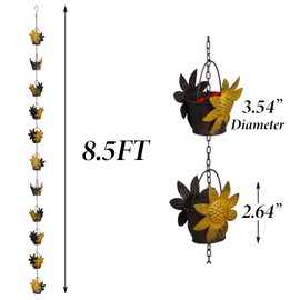 Aifeorzo Rain Chains 8.5FT Metal Bucket Rain Chains for Gutters and Downspouts Vintage Rain Catcher Chain Sunflower Decorative Rain Chimes for Outside Rainwater Diverter Outdoor Decor for Garden Yard