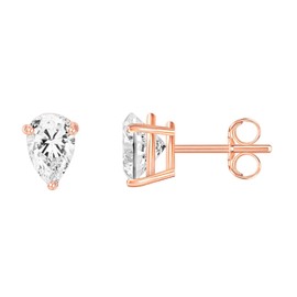 PAVOI 14K Rose Gold Plated Sterling Silver Cubic Zirconia Stud Earrings for Women Pear 6x8mm