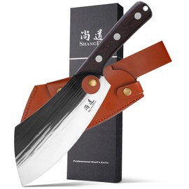 SHANGDAO 7.5" Butcher Knife, Upgraded Serbian Chef Knife, Meat Cleaver Knife for Meat Cutting with Sheath Full Tang Kitchen Chopping Knife for Home, Outdoor Cooking