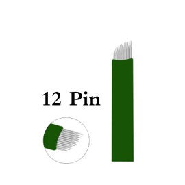 40-Pack Disposable Microblading Needles - 0.18mm 12 Pins Sloped Blades for Eyebrow & Lip Permanent Makeup, Compatible with Microblading Pens, High Precision Tattoo Supplies (Green S12)