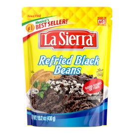 La Sierra Refried Black Beans, Ready-to-Eat Vegetarian Refried Beans, 15.2 oz Pouch (Pack of 8)