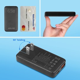 XSUFR Flat USB c Wall Charger, 65W GaN USB c Wall Charger, Ultra Slim Wall Charger, Folding Travel Dual Port USB Wall Charger, for Laptops, Tablets, Phones, Black