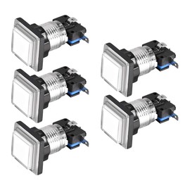 sourcing map Game Push Button 34x34 Square 12V LED Illuminated Push Button Switch with Micro Switch for Arcade Video White 5pcs