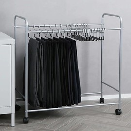 Japard Pants Rack Trolley Hangers Rolling Trouser Hanging Rack 360 Degree Swivel, Space Saving Storage Closet Organizer - 20 Pants Jeans Scarf (Silver)