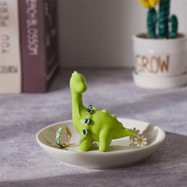 Zhuboji Dinosaur Ring Holder Jewelry Dish, Ceramic Jewelry Holder Jewelry Tray Preppy Room Decor, Cute Gifts for Women Girls Birthday Wedding Christmas