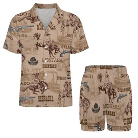 MEIKKO Wild West Rodeo Cowboys Womens Pajamas Shorts Set Two-piece Pj Sets Short Sleeve, Style-7, XL